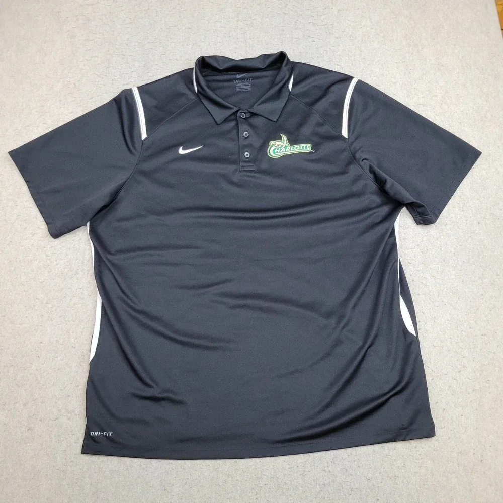 UNCC 49ers Nike Dri Fit Golf Polo Shirt Mens 2XL Black Short‎ Sleeve Performance